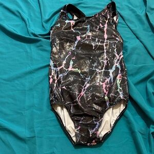 Vibrant Kids Swim One Piece - Black with Colorful Pattern